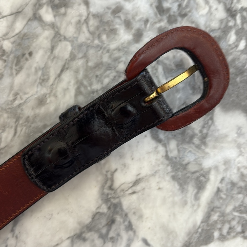 Vintage Brooks Brothers Womens dark brown Alligator Leather Belt Size M - Picture 4 of 8
